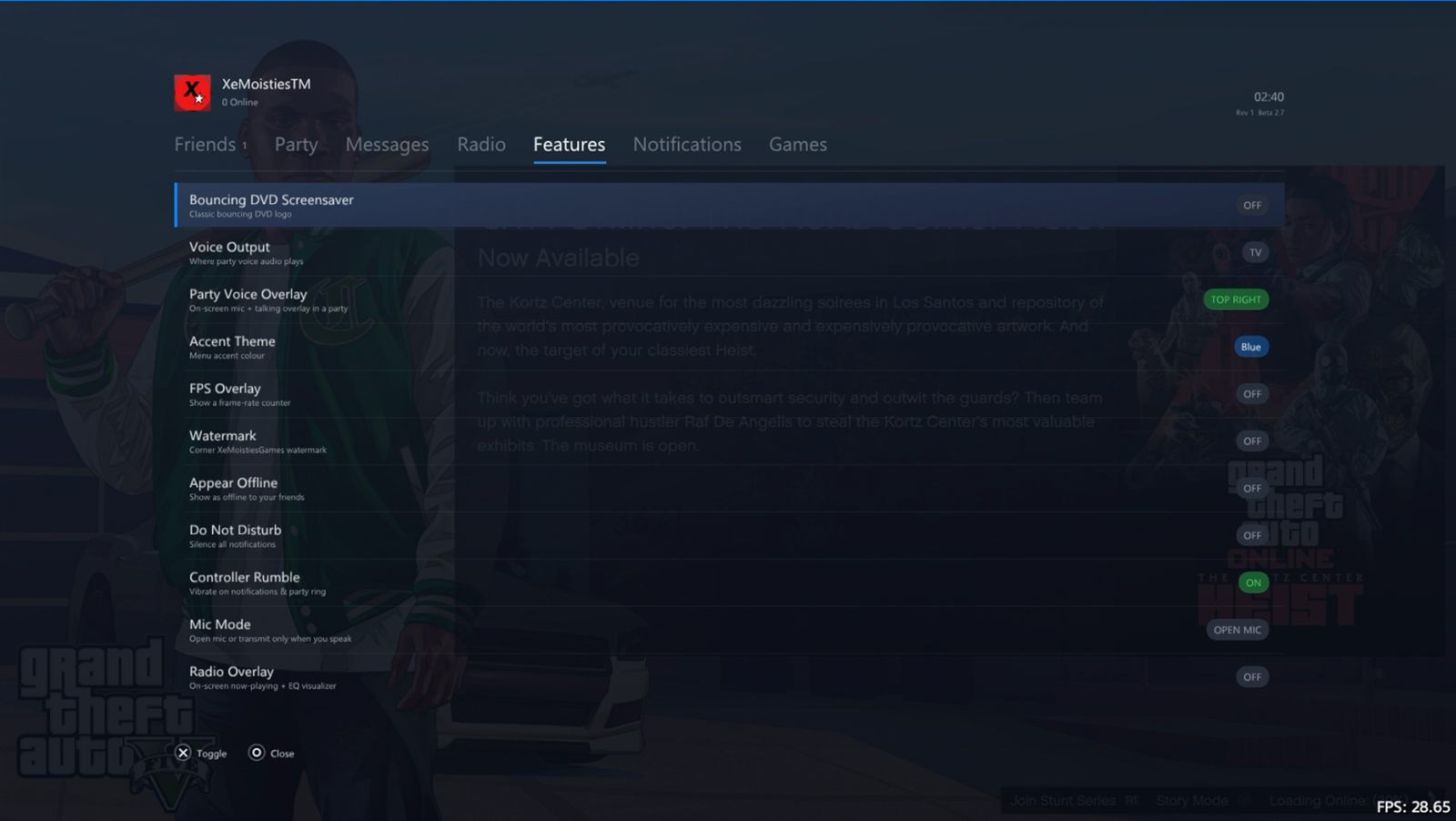 XeMoNet PSN Features — accent themes and on-screen overlays
